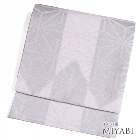 京袋帯 リサイクル 帯丈344cm 六通 麻の葉柄 ピンク Sサイズ ポリエステル Sランク カジュアル お洒落