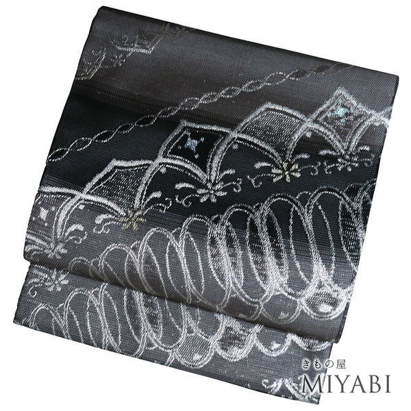 袋帯 リサイクル 帯丈446cm 六通 夏物 ブラック Mサイズ 正絹 新品・未使用品 フォーマル お洒落