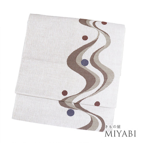 名古屋帯 リサイクル 帯丈363.5cm 六通 抽象柄 ブラウン Mサイズ 不明 Sランク お洒落 カジュアル