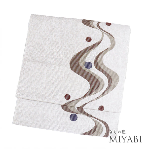 名古屋帯 リサイクル 帯丈363.5cm 六通 抽象柄 ブラウン Mサイズ 不明 Sランク お洒落 カジュアル