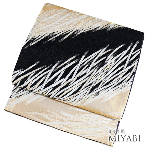 袋帯 リサイクル 帯丈432cm 六通 抽象柄 ブラック Sサイズ 正絹 Sランク お洒落