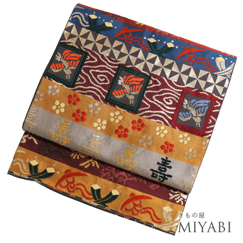 袋帯 リサイクル 帯丈424cm 六通 江戸名宝帯 吉祥吉台仙 多色 Sサイズ 正絹 Sランク お洒落