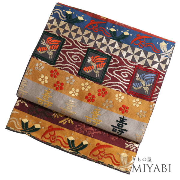 袋帯 リサイクル 帯丈424cm 六通 江戸名宝帯 吉祥吉台仙 多色 Sサイズ 正絹 Sランク お洒落