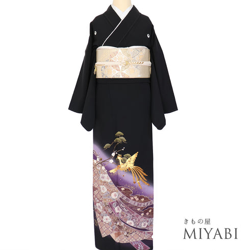 黒留袖 リサイクル 身丈167.2cm 裄67.8cm 袷 金駒刺繍 辻ヶ花風柄 鳳凰柄 ブラック LLサイズ フォーマル 五つ紋 正絹 広衿 Sランク