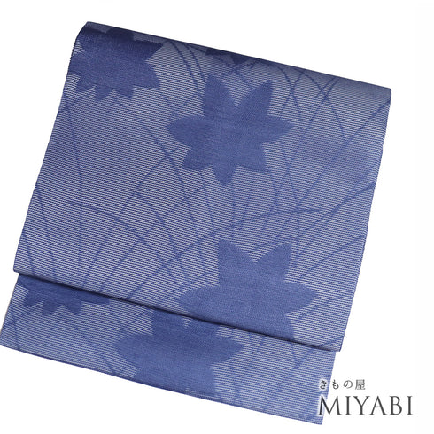 名古屋帯 リサイクル 帯丈342cm 六通 夏用 ブルー Sサイズ 正絹 Sランク カジュアル