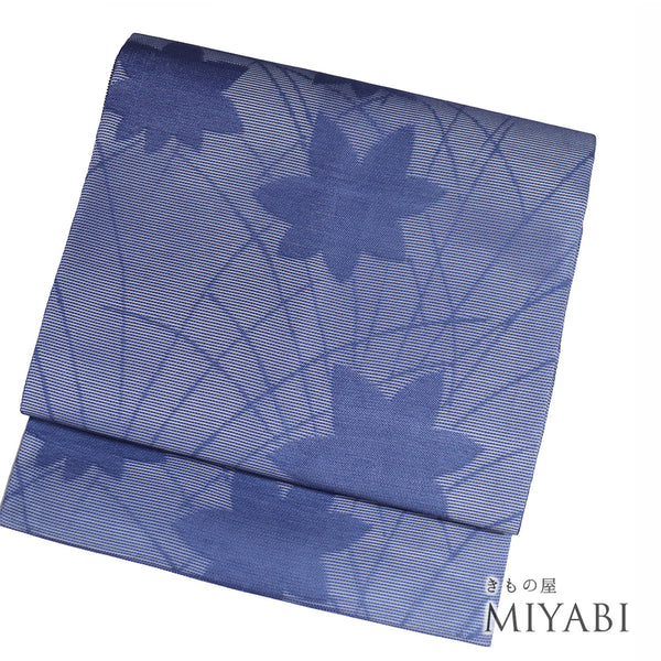 名古屋帯 リサイクル 帯丈342cm 六通 夏用 ブルー Sサイズ 正絹 Sランク カジュアル