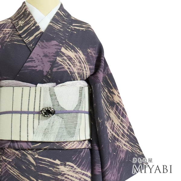 小紋 リサイクル 身丈157cm 裄62.6cm 袷 パープル Mサイズ お洒落 カジュアル 正絹 広衿 Sランク