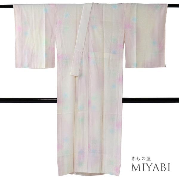 長襦袢 リサイクル 長襦袢 身丈130cm 裄64cm 袷 かごめに桜柄 地紋 ピンク Sサイズ お洒落 正絹 袖無双 Sランク