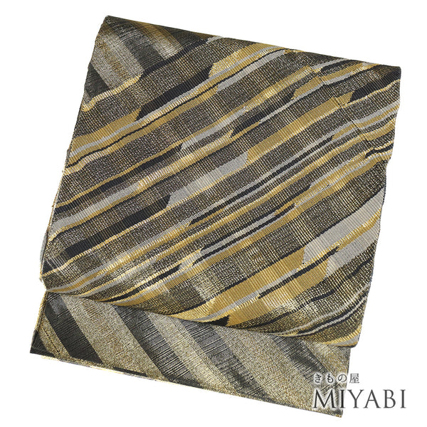 袋帯 リサイクル 帯丈476cm ポイント柄 網かけ織彩綿 ゴールド LLサイズ 不明 Aランク お洒落
