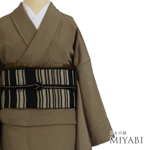 江戸小紋 リサイクル 身丈154.5cm 裄66.6cm 袷 縞模様 ブラウン Sサイズ セミフォーマル お洒落 一つ紋 正絹 広衿 未使用品