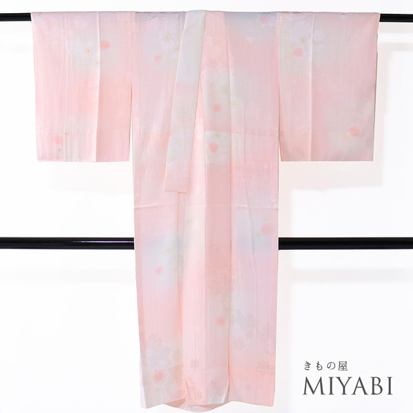 長襦袢 リサイクル 長襦袢 身丈124.8cm 裄62.4cm 袷 居敷当て付き 地紋 ピンク SSサイズ 不明 袖無双 Sランク