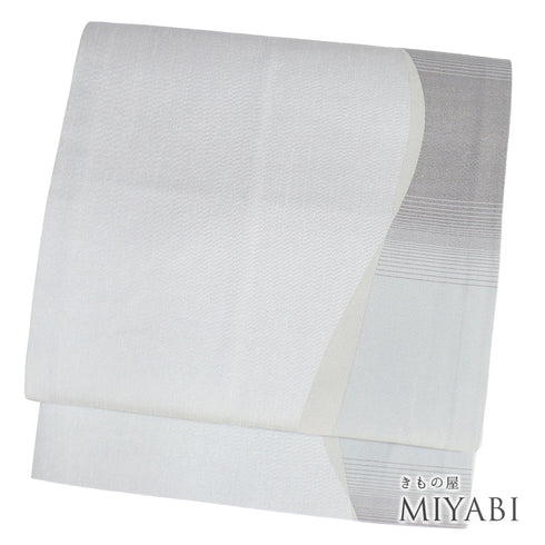 京袋帯 リサイクル 帯丈364cm ポイント柄 デザイン流水模様 グレー Mサイズ ポリエステル Sランク お洒落 カジュアル