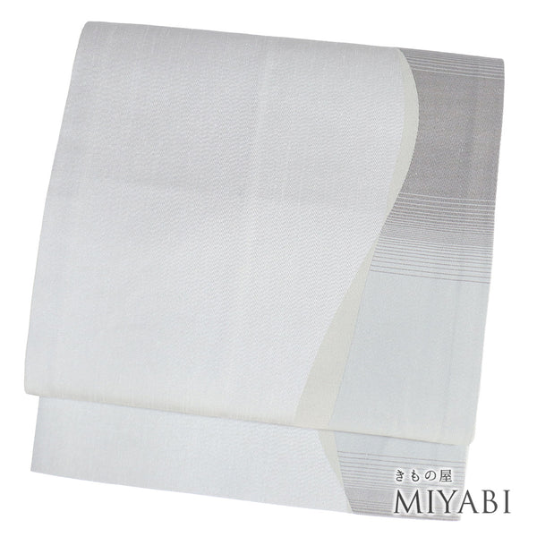 京袋帯 リサイクル 帯丈364cm ポイント柄 デザイン流水模様 グレー Mサイズ ポリエステル Sランク お洒落 カジュアル