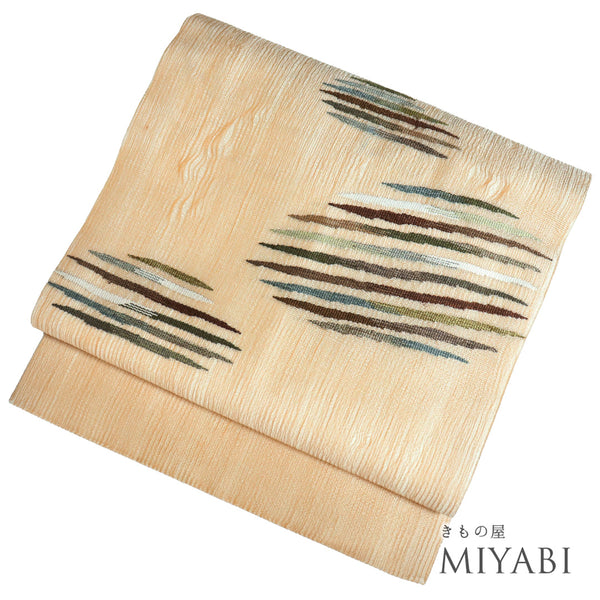 名古屋帯 リサイクル 帯丈362.5cm ポイント柄 9寸 夏物 ベージュ Mサイズ 不明 Aランク カジュアル