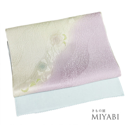 帯揚げ リサイクル お洒落 ちりめん 正絹 多色 花の地紋に斜めぼかし柄 未使用品 AG-1281