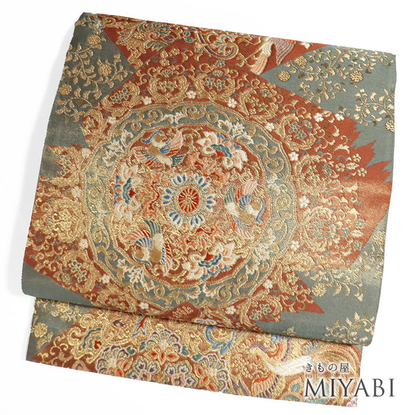 袋帯 リサイクル 帯丈432cm 六通 華紋に鳥柄 多色 Sサイズ 正絹 新品・未使用品 フォーマル セミフォーマル