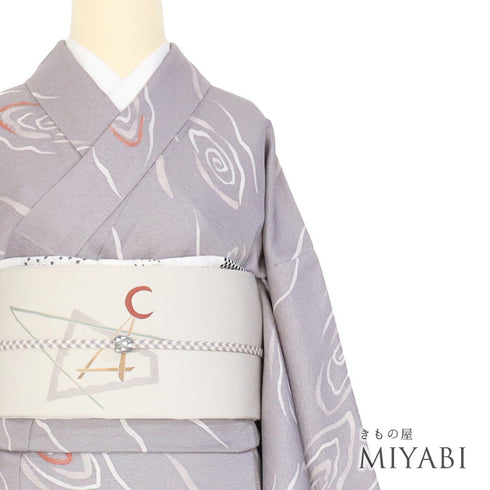 小紋 リサイクル 身丈159.7cm 裄64.6cm 袷 渦巻柄 パープル Mサイズ お洒落 カジュアル 正絹 広衿 Sランク