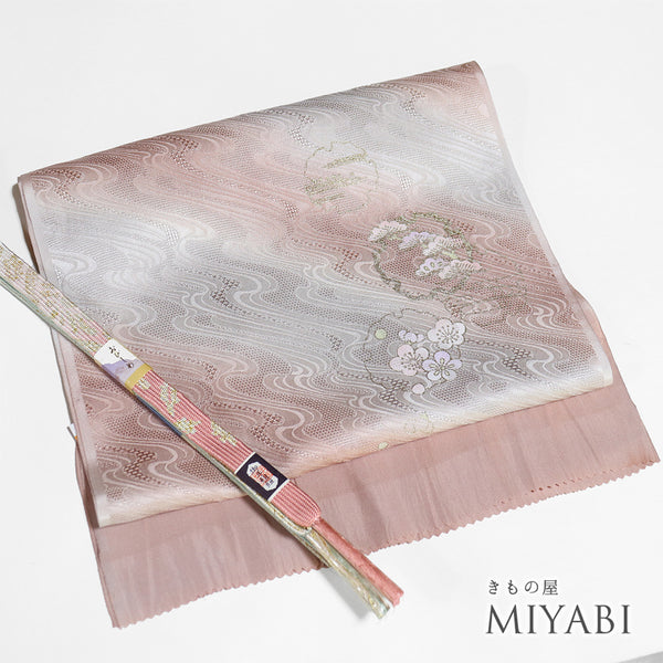 帯締め・帯揚げセット リサイクル お洒落 平組紐 ちりめん 多色 正絹 新品・未使用品 ぼかし 地紋