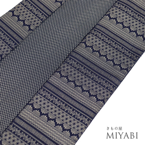 角帯 リサイクル 帯丈394cm 全通 ネイビー 正絹 Sランク カジュアル お洒落