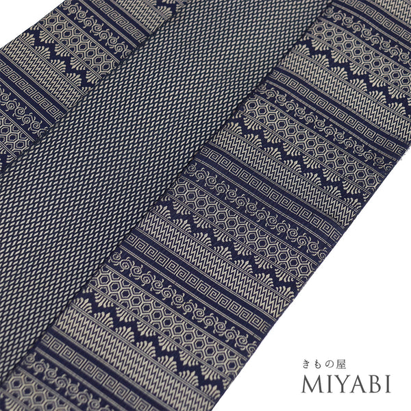 角帯 リサイクル 帯丈394cm 全通 ネイビー 正絹 Sランク カジュアル お洒落