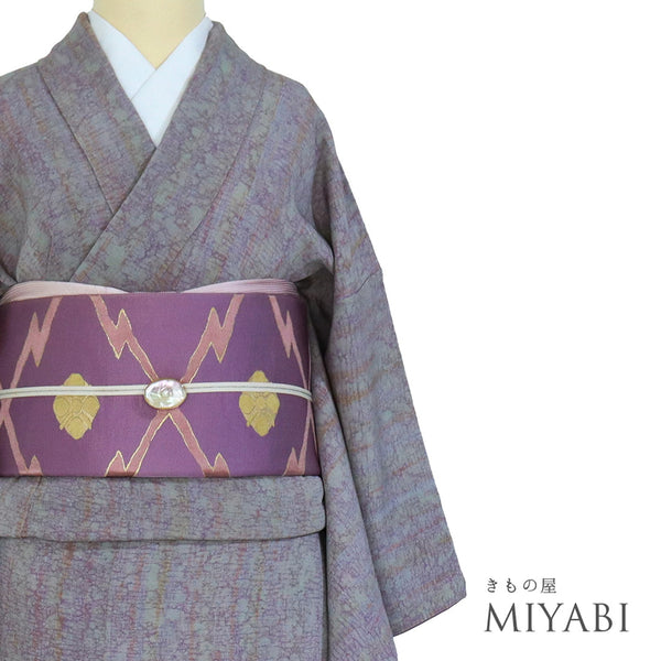 小紋 リサイクル 身丈163.5cm 裄64.4cm 袷 ローケツ染め パープル Lサイズ お洒落 正絹 広衿 Sランク