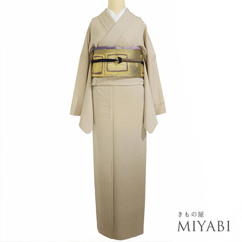 訪問着 リサイクル 身丈165cm 裄72cm 袷 地紋 ブラウン Lサイズ お洒落 セミフォーマル 落款 一つ紋 正絹 広衿 Sランク