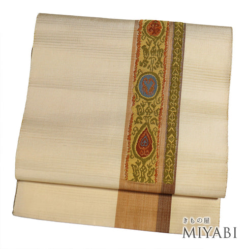 名古屋帯 リサイクル 帯丈346cm ポイント柄 ベージュ Sサイズ 正絹 Sランク お洒落 カジュアル