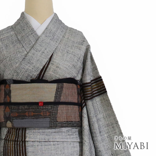 紬 リサイクル 身丈162.2cm 裄65.2cm 袷 縞模様 グレー Lサイズ お洒落 カジュアル 混合 広衿 Sランク