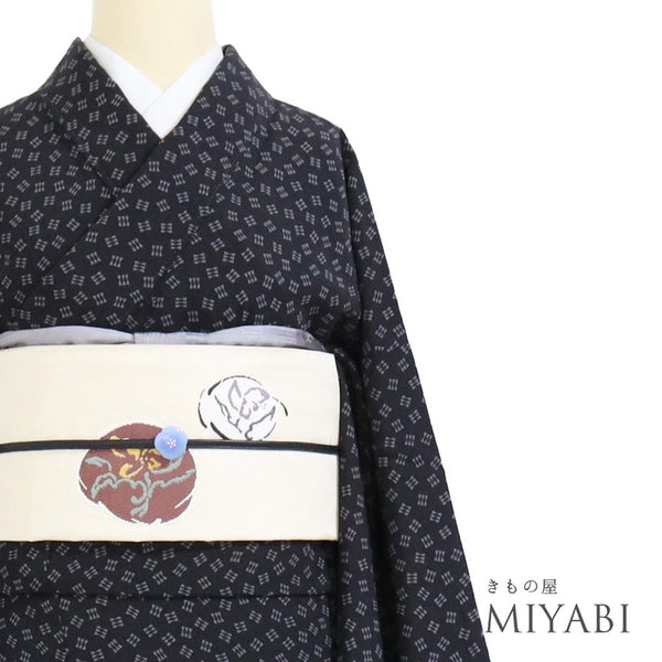小紋 リサイクル 身丈170cm 裄70.2cm 袷 三崩し ブラック サイズ お洒落 カジュアル 正絹 広衿 Sランク