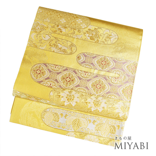 袋帯 リサイクル 帯丈432cm 六通 エ霞に桐や唐花や蜀江柄 ゴールド Sサイズ 正絹 新品・未使用品 フォーマル セミフォーマル