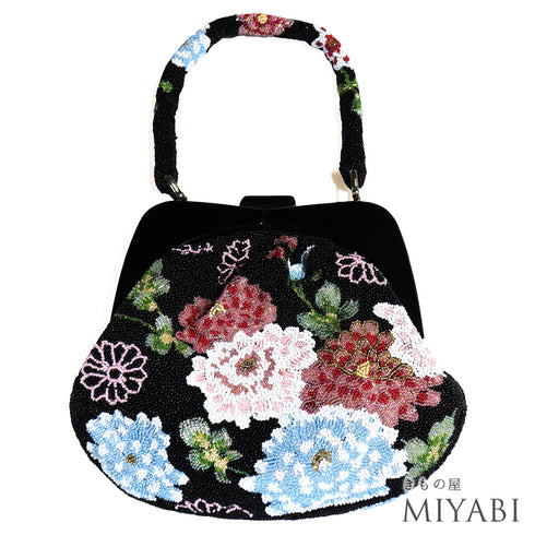 バッグ ブラック ビーズ Aランク ビーズバック 花柄