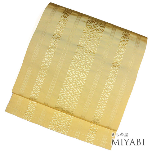 名古屋帯 リサイクル 帯丈355cm 全通 献上柄 本場筑前 イエロー Sサイズ 正絹 Sランク カジュアル