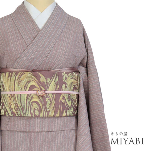 小紋 リサイクル 身丈166.7cm 裄65cm 袷 縞模様 既製品 パープル LLサイズ お洒落 ポリエステル 洗える着物 広衿 Aランク