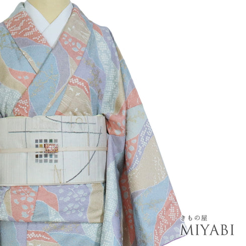 小紋 リサイクル 身丈156cm 裄69cm 袷 道長取り柄 八掛部分化繊 多色 Mサイズ お洒落 しつけ糸 正絹 広衿 Bランク