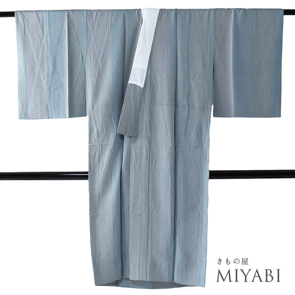 長襦袢 リサイクル 長襦袢 身丈121cm 裄63.2cm 袷 杢目柄 後身頃居敷当て付き ゆったりサイズ ブルー Sサイズ お洒落 証紙 正絹 袖無双 Sランク