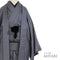 アンサンブル 男物 リサイクル 身丈146.5cm 裄70.6cm 羽織丈97cm 袷 大島 グレー Mサイズ お洒落 カジュアル 証紙 正絹 棒衿 Sランク