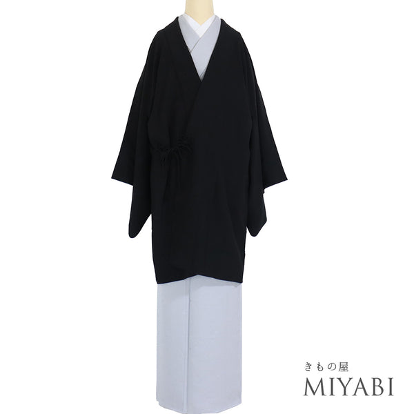 道中着 リサイクル 身丈95cm 裄68cm 袷 両面 地紋 ブラック Lサイズ お洒落 正絹 Sランク