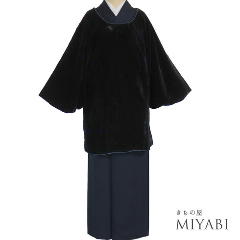 コート リサイクル 身丈79.5cm 裄67cm 袷 ベルベット 衿無し ラグラン袖 ブラック Lサイズ カジュアル 不明 Aランク