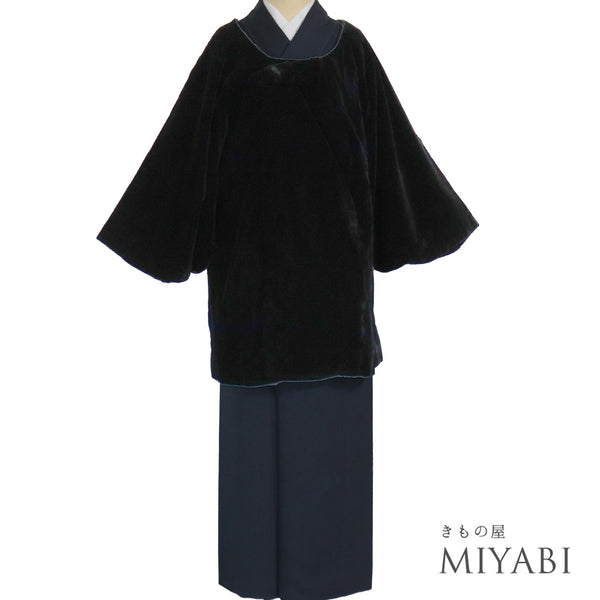 コート リサイクル 身丈79.5cm 裄67cm 袷 ベルベット 衿無し ラグラン袖 ブラック Lサイズ カジュアル 不明 Aランク