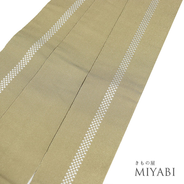 角帯 リサイクル 帯丈410cm 全通 千鳥格子柄 ベージュ 正絹 Sランク カジュアル お洒落