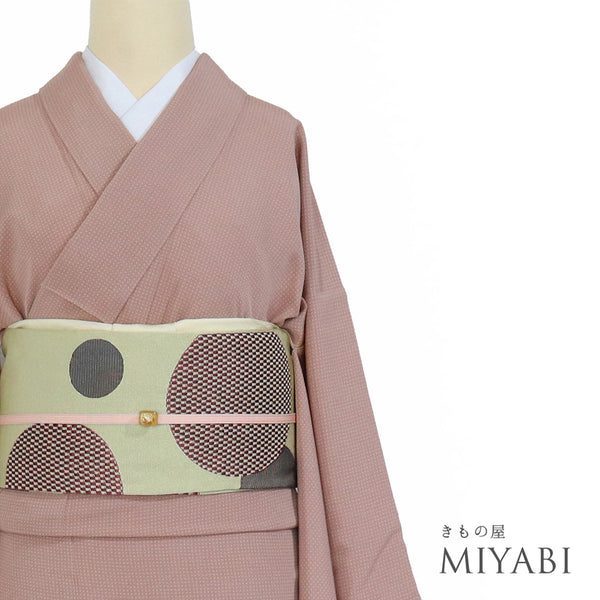 小紋 リサイクル 身丈158.5cm 裄66cm 袷 ドット柄 ピンク Mサイズ お洒落 正絹 広衿 Sランク