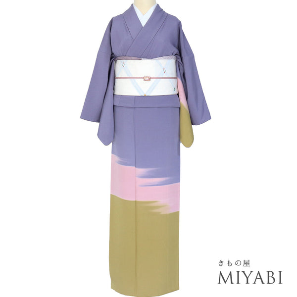 付下げ リサイクル 身丈161.8cm 裄64.4cm 袷 段染め 多色 Lサイズ お洒落 一つ紋 正絹 広衿 Aランク