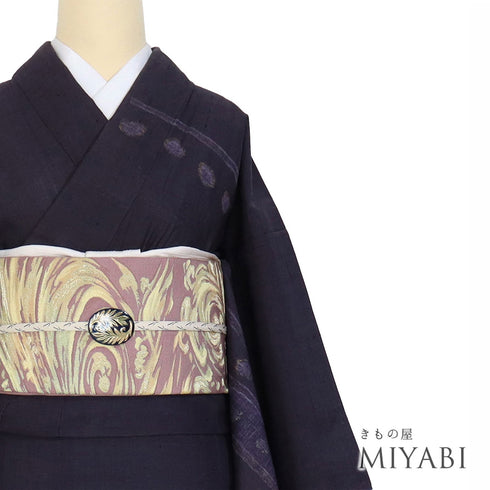 紬 リサイクル 身丈159cm 裄62.4cm 単衣 付下げ柄 パールトーン加工 パープル Mサイズ お洒落 正絹 広衿 Aランク