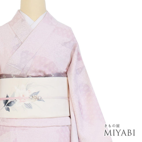 小紋 リサイクル 身丈155.3cm 裄62.8cm 袷 小花柄 滝口玲峰作 ピンク Sサイズ お洒落 カジュアル 正絹 広衿 Bランク