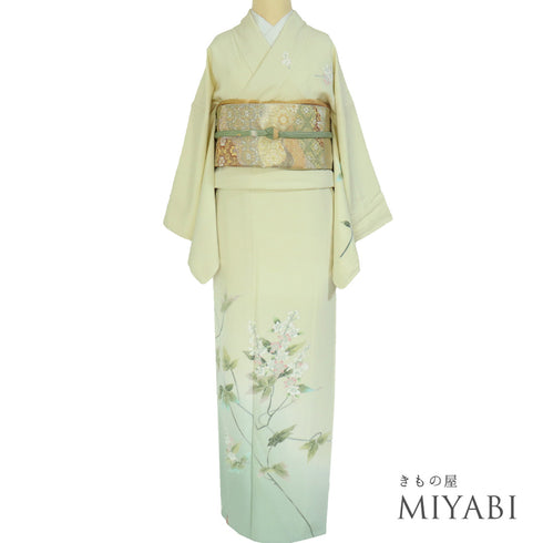 訪問着 リサイクル 身丈163.2cm 裄65.2cm 袷 加賀友禅 華の調べ 青木たか子作 アイボリー Lサイズ セミフォーマル お洒落 正絹 広衿 Sランク