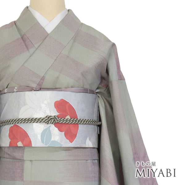紬 リサイクル 身丈159.7cm 裄64.6cm 単衣 花唐草模様 グレー Mサイズ お洒落 カジュアル しつけ糸 正絹 広衿 Sランク