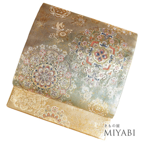 袋帯 リサイクル 帯丈430cm 六通 本金箔 錦繍天平華文柄 ゴールド Sサイズ 正絹 新品・未使用品 フォーマル セミフォーマル