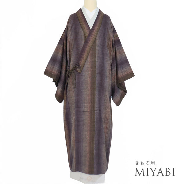 コート リサイクル 身丈128cm 裄65.6cm 袷 草木先染 ロング丈 ヘチマ衿 古志田紬 彩あそび レッド Mサイズ カジュアル お洒落 証紙 正絹 Sランク