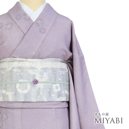 小紋 リサイクル 身丈159.2cm 裄63cm 袷 華文柄 寄せ小紋 パープル Mサイズ お洒落 カジュアル 正絹 広衿 Aランク