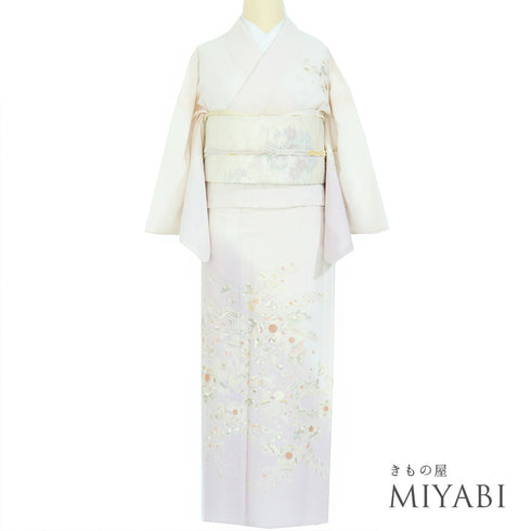 訪問着 リサイクル 夏着物 身丈161.8cm 裄64.8cm 夏物 辻ヶ花模様 ミシン刺繍 ピンク Lサイズ お洒落 不明 広衿 Sランク